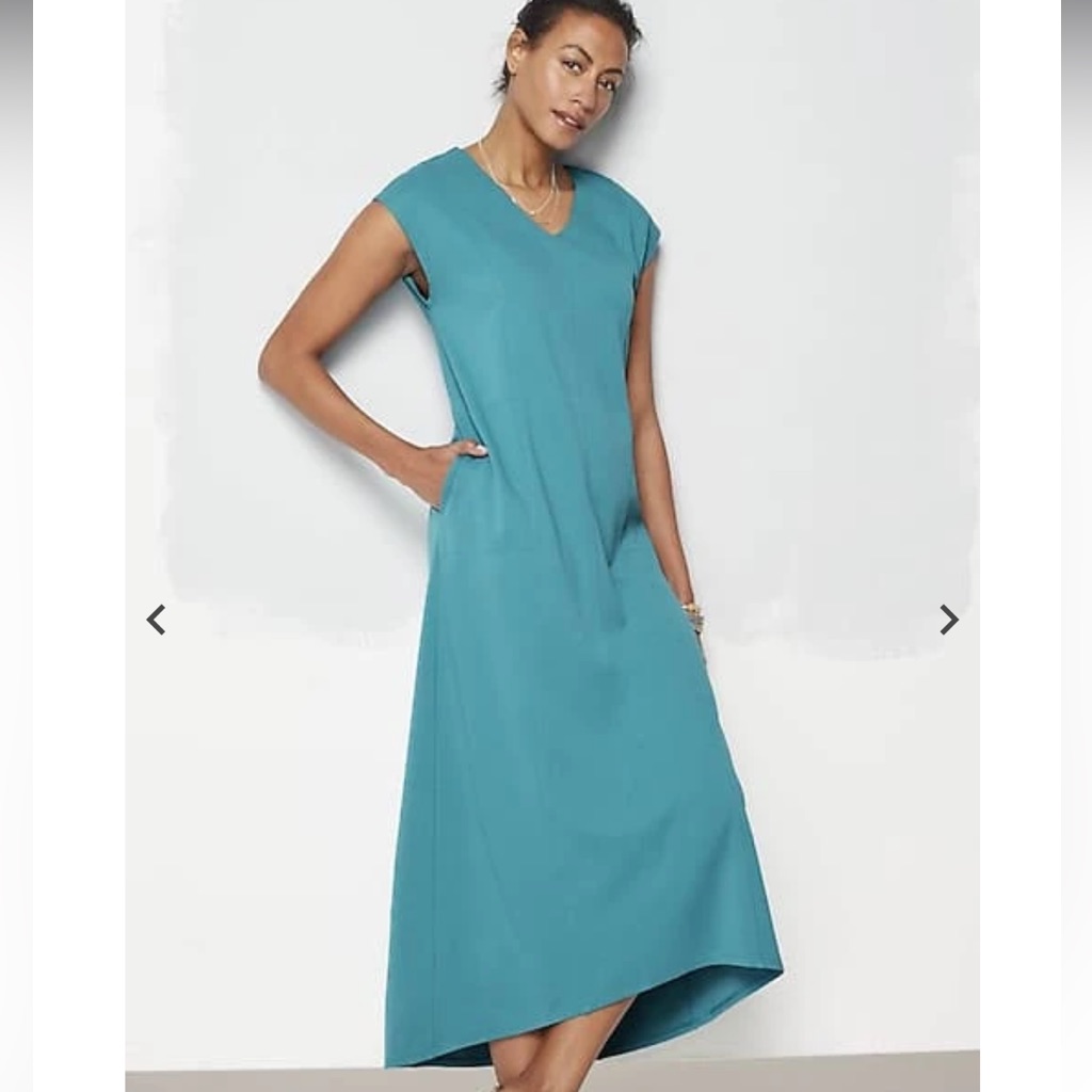 J Jill Dress Women's Large Blue Wearever Double Face Elliptical A-Line Maxi